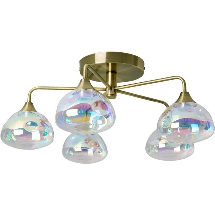 näve LED Deckenleuchte Varna, LED fest integriert, Warmweiß, 5 flg. irisierendes Glas incl. LEDs warmweiß Gestell messing – Bild 4
