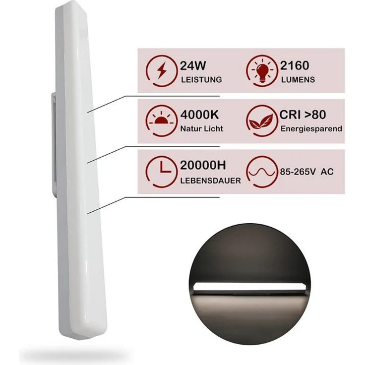 Nettlife LED Deckenleuchte LED Deckenleuchte Tageslicht 90 cm 4000K, LED fest integriert, Küche Wohnzimmer Schlafzimmer Esszimmer Balkon Flur Garage Keller – Bild 4