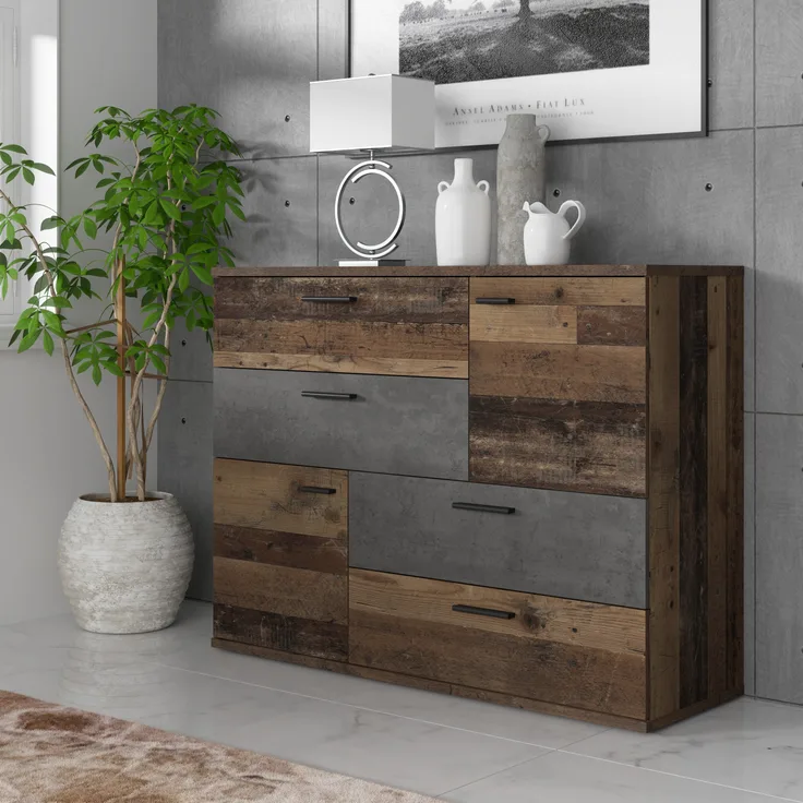 Forte 'Skive' Kommode, Holzwerkstoff Old Wood, 95,9 x 41,3 x 124,9 cm