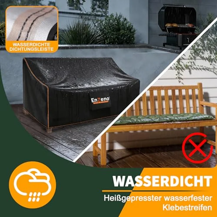 Enzeno Gartenbank Abdeckung 3 Sitzer,164x66x63/89cm Schutzhülle für Garten Bank mit Belüftungsöffnungen,Wasserdichtes Winddicht Abdeckplane Gartenbank,für Terrassenbänke im Freien – Bild 3