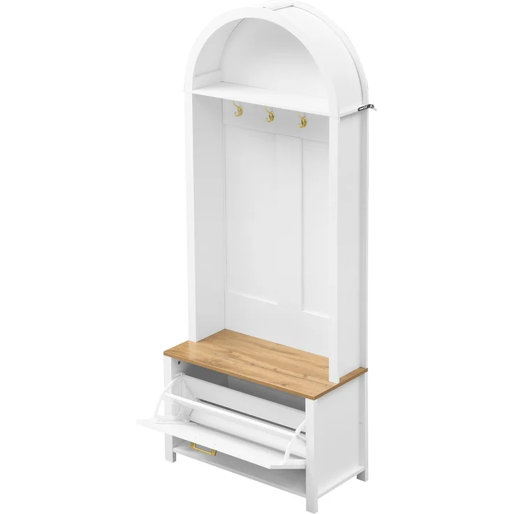Garderobenschrank aus MDF mit Schuhfach, Ablage & Haken, 75x35x195 cm, Holzfarben/Weiß – Bild 6