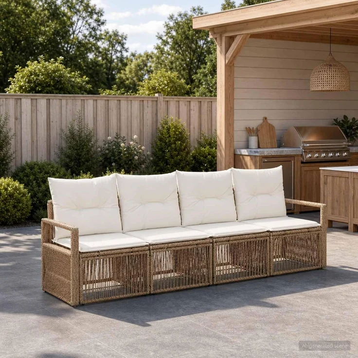 vidaXL Gartensofa-set 4 stk. 4-Sitzer Beige Poly-Rattan 3435636 – Bild 2