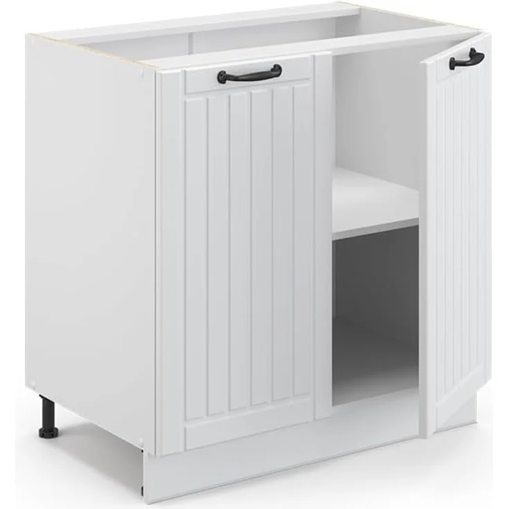 Vicco Spülenunterschrank Fame-Line, Weiß Landhaus/Weiß, 80 cm mit Regal, AP Marmor – Bild 6