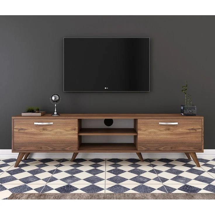 Calicosy TV-Möbel, 2 Klapptüren, 2 offene Fächer in der Mitte Dekor Walnussholz B180 cm - Dunkles Holz – Bild 2