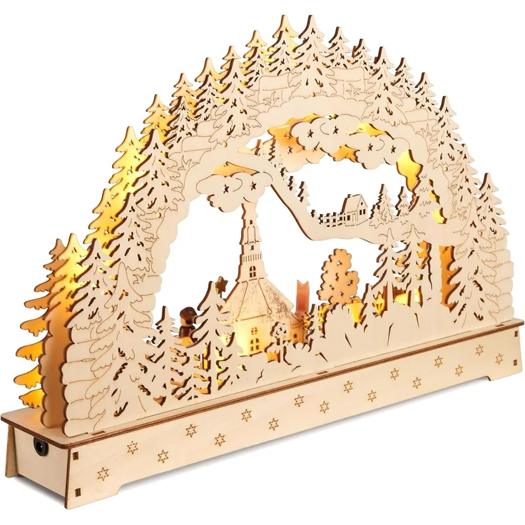 BRUBAKER LED Schwibbogen 3D Lichterbogen - Sternsinger - LED-Beleuchtung mit Batterie und Kabel (1-tlg), Holz Natur - 27 x 40 x 7,5 cm - Handbemalte Figuren – Bild 9