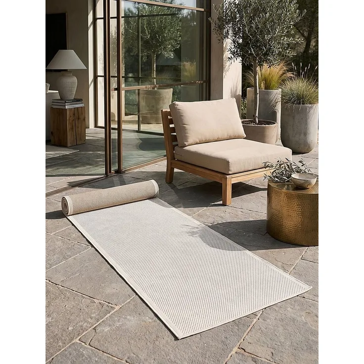 KADIMA DESIGN Teppich BORNO Teppichläufer Creme 80x150 Uni Polypropylen Wohnzimmer, Läufer, Höhe: 4 mm, Strapazierfähig, Pflegeleicht, Farbecht, Wetterfest, UV-beständig