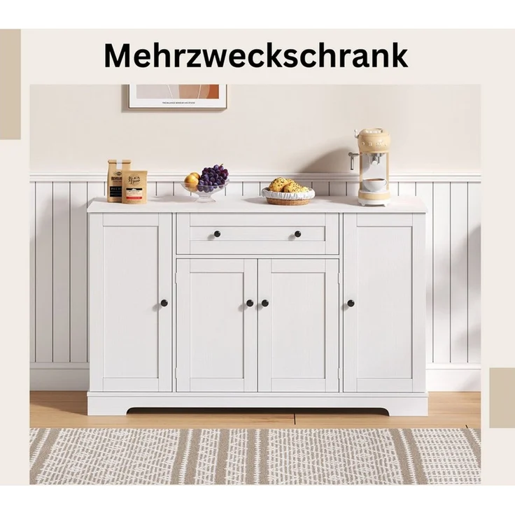 SeedWave Anrichte Modern Küchenbuffet Mehrzweckschrank Beistellschrank mit Viel Stauraum, Türregale mit Schutzgeländern, Wandhalterung für Anti-Kipp Funktion – Bild 2