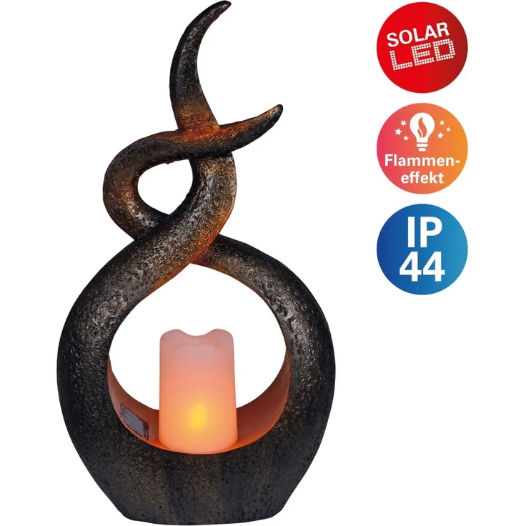 Näve Solar-Gartenleuchte LED mit Dämmerungssensor Kerzenflamme 36,5 cm braun