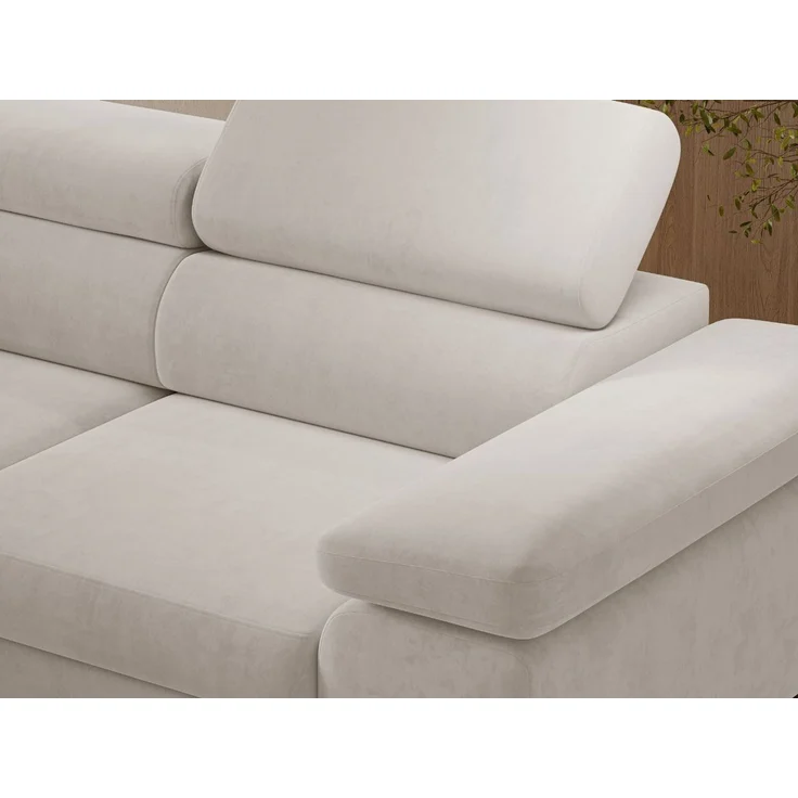 GRAINGOLD Ecksofa ARGON mit Bettfunktion, Bettkasten, Einstellbaren Kopfstützen, Velvet-Stoff, Hellbeige, Rechts – Bild 6