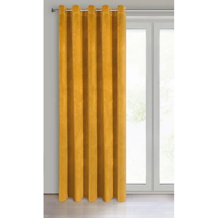 Eurofirany 'VILLA' Vorhang, Samtvorhänge, Velours Blickdicht, Senfgelb, 10 ÖSEN, H250 x B140 cm (1er Pack)