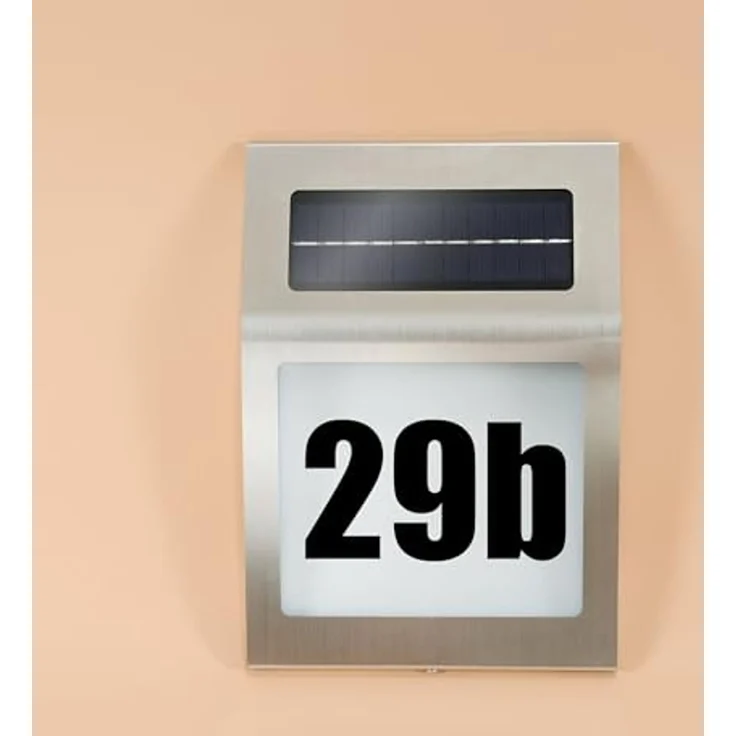 esotec LED Außen-Wandleuchte Hausnummer beleuchtet solar STYLE 24x34cm DUO COLOR 5500K 2800K 102031, LED fest integriert, 2800K warmweiß, 5500K kaltweiß, Solarbetrieb, Edelstahloptik – Bild 7