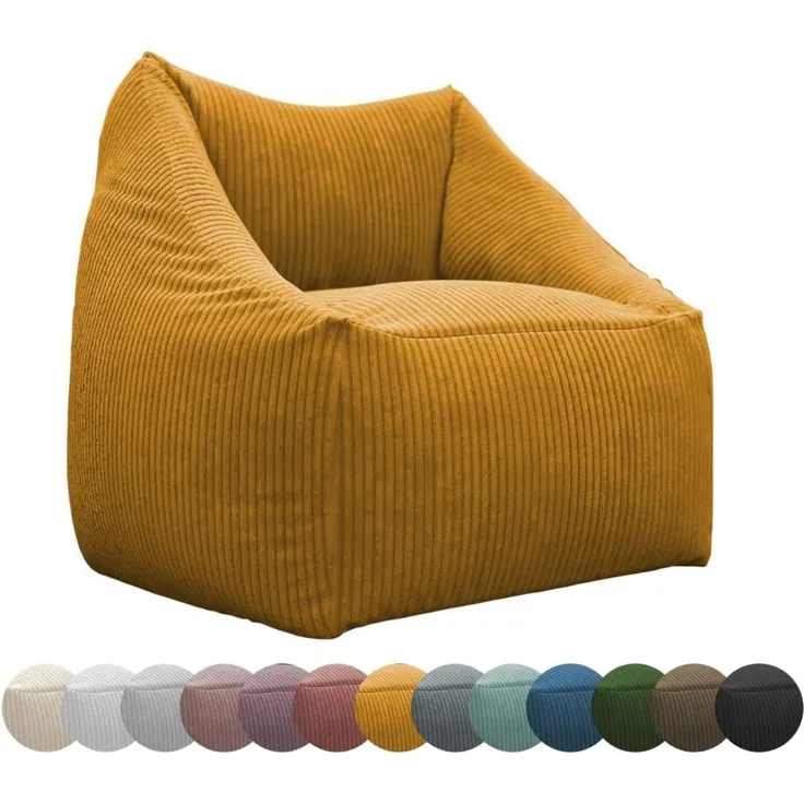 chilly pilley Cord Sitzsack Sitzkissen EPS-Perlen Füllung Bodenkissen Sessel Gartenkissen Kissen Lounge mit Rückenlehne Sitz (Honig)