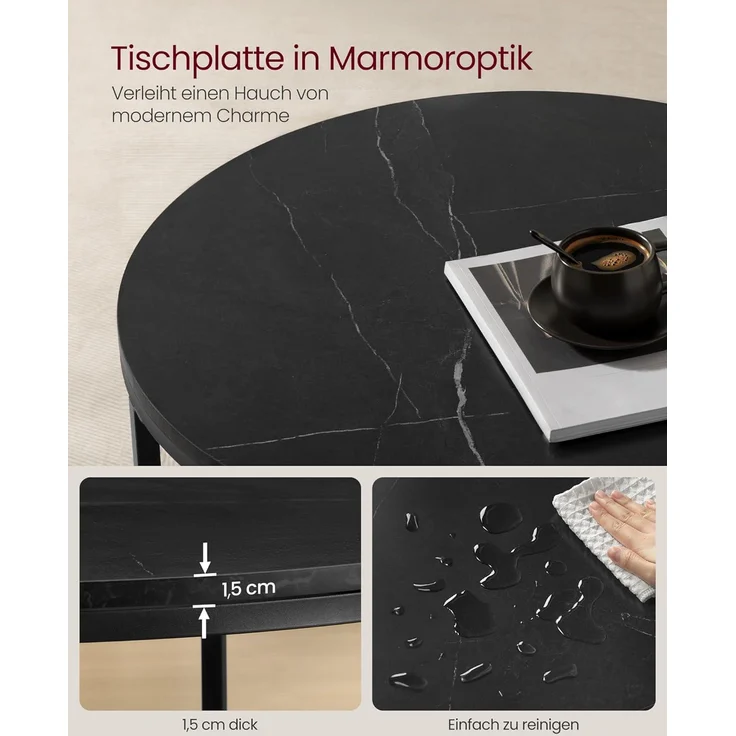 VASAGLE Couchtisch, Wohnzimmertisch, Sofatisch, für Wohnzimmer, mit Glasplatte, viel Stauraum, einfacher Aufbau, moderner Stil, marmorschwarz-tintenschwarz LCT072B58 – Bild 5