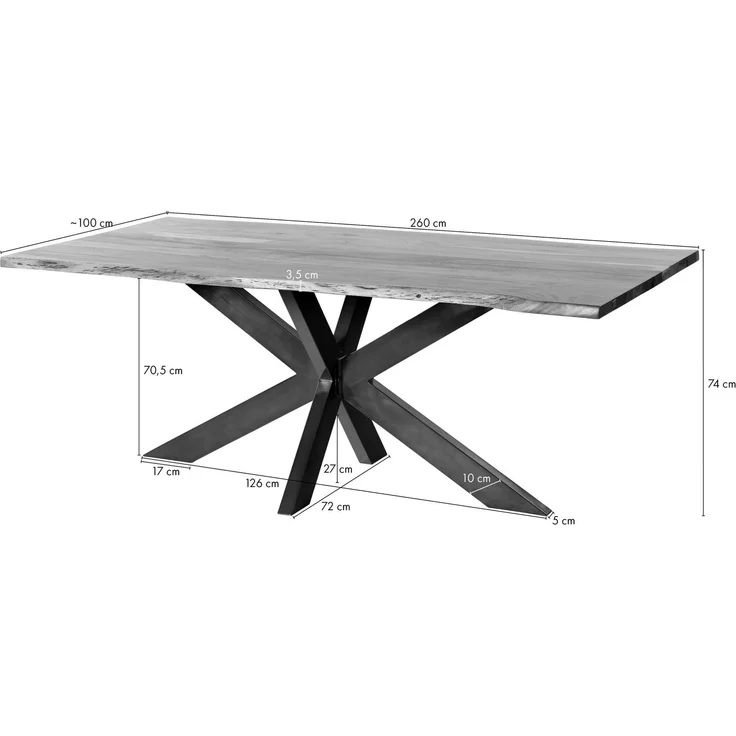 Baumtisch Akazie 240x100x74 natur lackiert / Epoxid schwarz, Kreuzgestell silber matt EPOXY – Bild 9