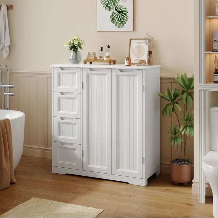 Blishom Kommode Badezimmerschrank 81x30x83 cm, Badschrank mit 4 Schubladen, Küchen-Vorratsschrank mit Verstellbarem Einlegeboden – Bild 2