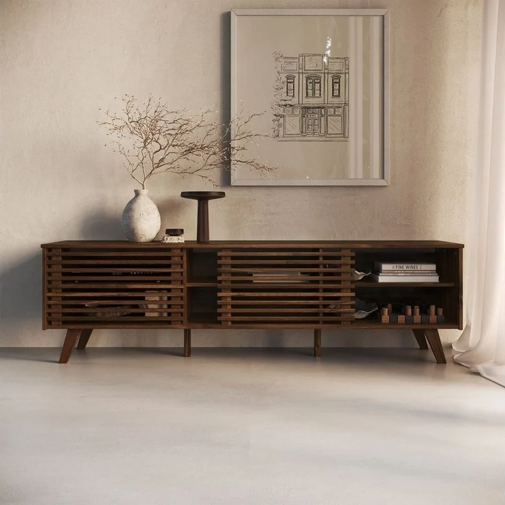 IDIMEX Lowboard RIAN, Modernes TV Möbel mit Schiebetüren Massivholz Nussbaum Finish – Bild 2