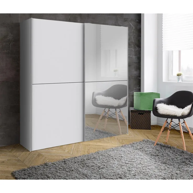 Schwebetürenschrank >Vrillisia< in Weiß - 170,3x190,5x61,2cm (BxHxT)