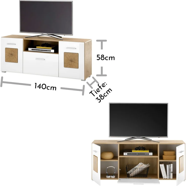 Lowboard >Georgia< in Eiche Artisan Nachbildung - 140x58x38cm (BxHxT) – Bild 10