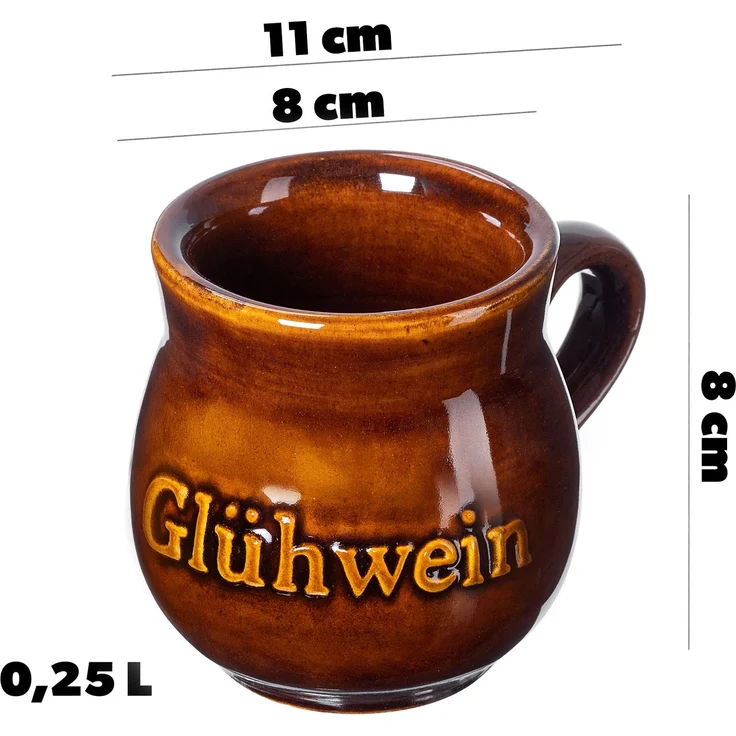 KADAX Tonbecher 250ml, 2 Stück, Keramikbecher mit Henkel für Glühwein, Met & Tee, handgefertigter Becher aus Keramik, Weihnachtstasse, Glühweintasse aus Ton – Bild 2