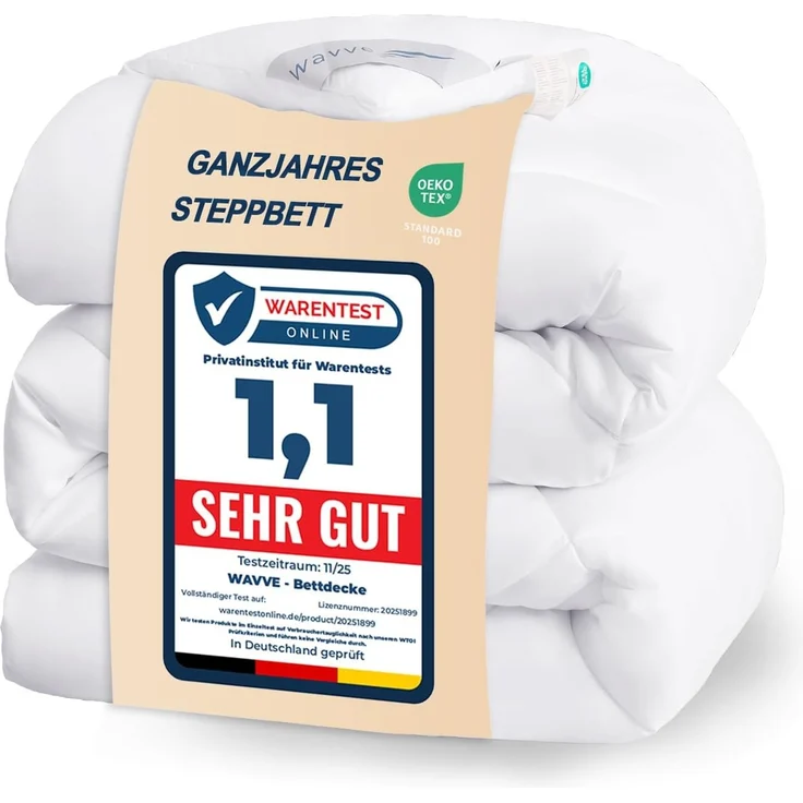 WAVVE Bettdecke 200x200 cm Ganzjahresdecke 4 Jahreszeiten, Steppdecke 300gsm Mikrofaser 200x200 cm, Super Weiche Zudecke Schlafdecke Atmungsaktive 200x200 Weiß – Bild 1