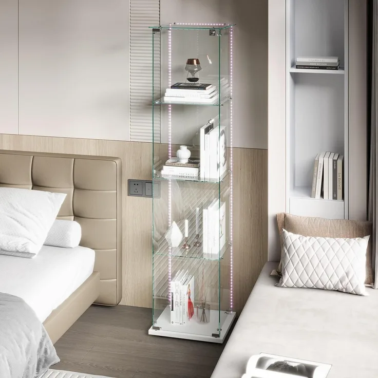Glasvitrine Standvitrine mit LED 4 Etagen Holz