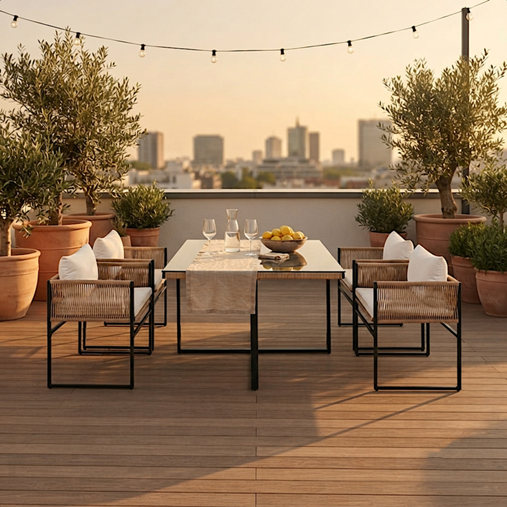 Gartenset Sitzgruppe Gartenmöbel Set Cube Essgruppe Rope Outdoor Möbel Beige – Bild 7