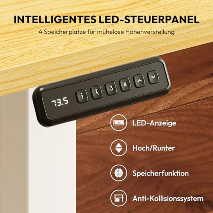 SANODESK Höhenverstellbarer Schreibtisch KOMPLETTE TISCHPLATTE Schreibtisch Höhenverstellbar Elektrisch Ergonomischer Steh-Sitz Tisch Computertisch für Heimbüro Homeoffice 120x60 cm(ahorn) – Bild 9