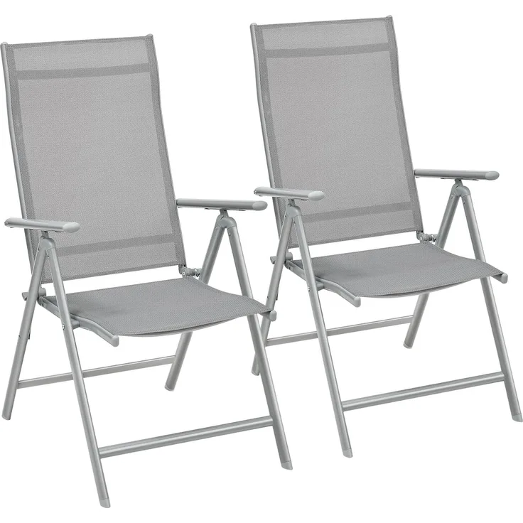 SONGMICS Gartenstuhl-Set 2-tlg., klappbar mit 8-fach verstellbarer Rückenlehne, Aluminiumgestell grau, bis 150 kg belastbar