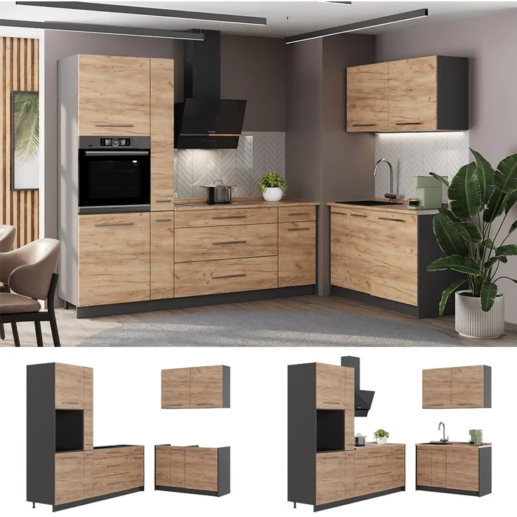 Küchenzeile Fame-Line Goldkraft Eiche/Anthrazit 220x120 cm, AP Eiche Vicco – Bild 4