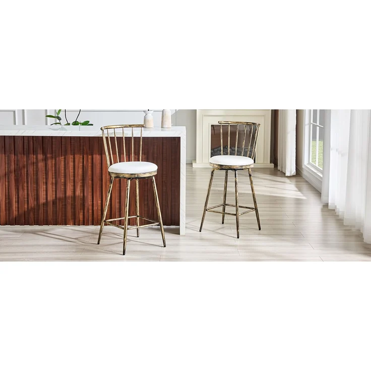 Moderner Metall-Barhocker im Windsor-Stil mit gepolstertem Sitz für Kücheninseln, Bars, Restaurants; Barhocker im Industrial-Stil in Barhöhe; Vintage- und Minimalismus-Stil--Braun + Weiß--96x39x39cm--YOUDENOVA – Bild 9