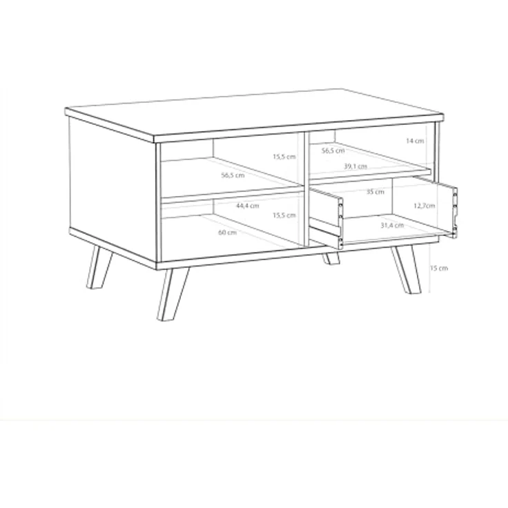 Forte VANNKA Couchtisch 90, Tisch mit offenen Fächern und Schublade, Holzwerkstoff, Planked Eiche Dekor/Weiß, 90 cm breit, 51,1 cm hoch, 60 cm tief – Bild 11