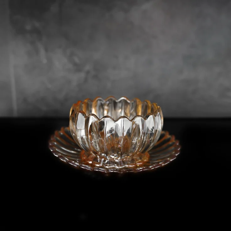 Dessertgläser mit Unterteller, 12-teiliges Glasschalenset - Lotus Design Gold/Braun – Bild 4