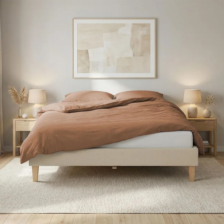 Polsterbett 140x200 cm Beige Doppelbett mit Lattenrost Futonbett Stoffbett Bett Bettgestell – Bild 8