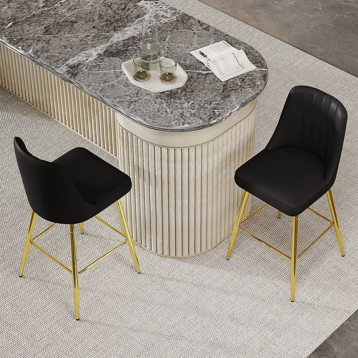 2er-Set Barhocker, Höhe 100 cm, schwarzes PU-Leder mit goldfarbenem Metallgestell und komfortabler Fußraste, In mehreren Farben erhältlich – die ideale Wahl für Ihre Hausbar.--Schwarz + Gold--42x45x100cm--YOUDENOVA – Bild 3