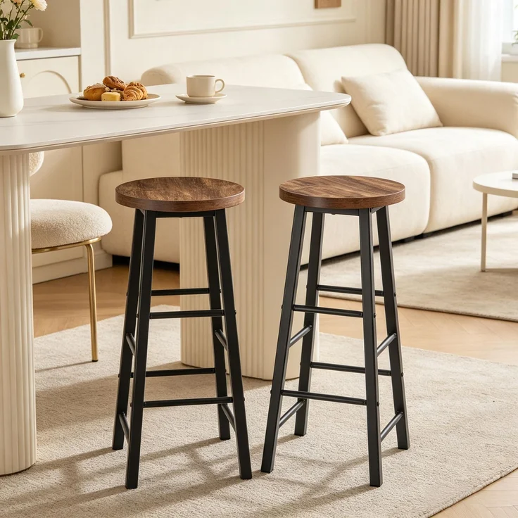 Tisch Hocker,Frühstück Hocker,Bistro Stil Hochstuhl,Satz von 2 Bar Hocker,Küche Hocker,Bar Stuhl mit Fußlehne(Nur 2Pcs Stühle)--Schwarz + Vintage--30x30x71cm--YOUDENOVA – Bild 2