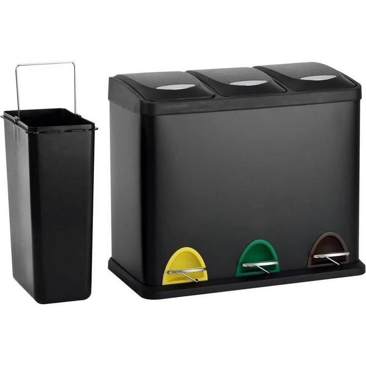 SVITA TC3X8 24 L Treteimer Abfalleimer Mülleimer Pulverbeschichteter Stahl Schwarz – Bild 2