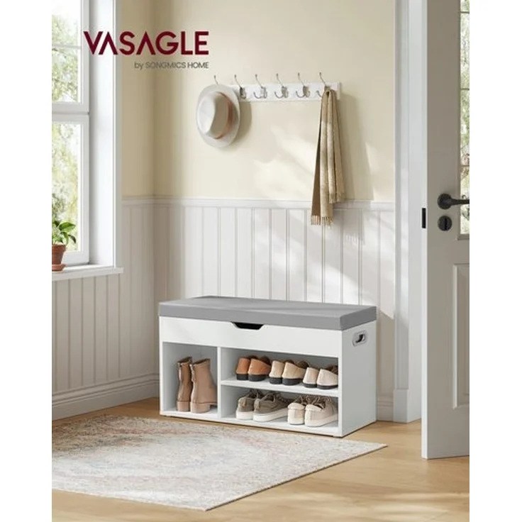 Vasagle Schuhbank mit Sitzfläche, Holzspanplatte, 30 x 80 x 44 cm, wolkenweiß – Bild 2
