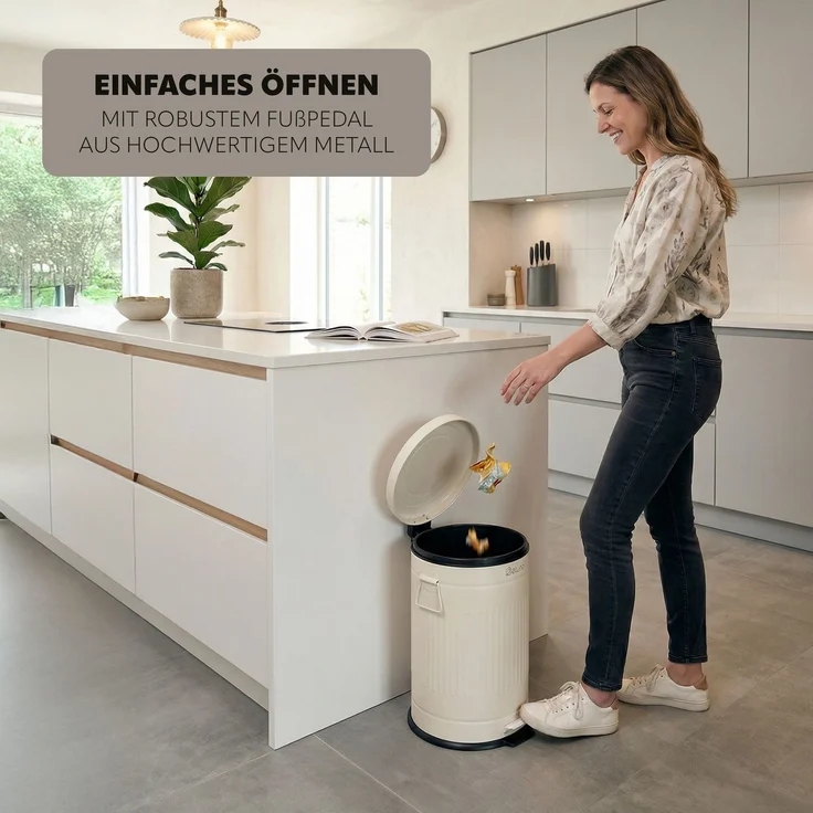 eluno Abfalleimer VINTAGE, Treteimer, Metall, beige, 20 Liter Fassungsvermögen – Bild 5