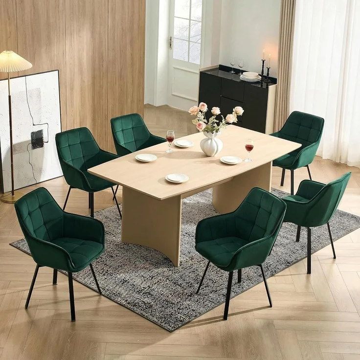 Esszimmerstühle Drehstuhl Armlehne Polsterstuhl 2er Set Samt Grün – Bild 11