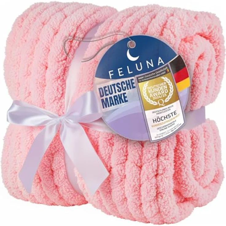 Wohndecke Grobmaschige Wohlfühldecke, Feluna, Flauschige Kuscheldecke Grobstrick Tagesdecke – Bild 2
