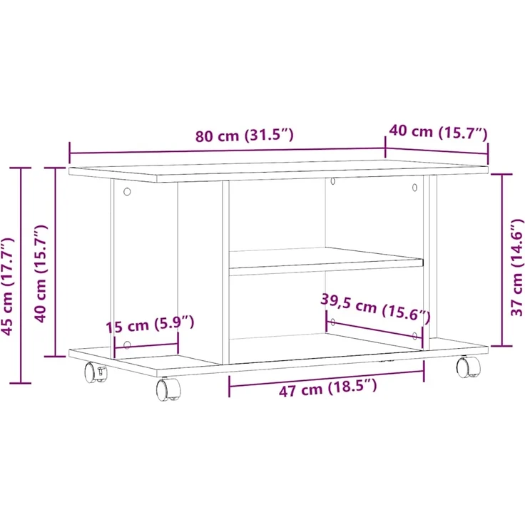 vidaXL TV-Regal mit Rollen Altholz-Optik 80x40x45 cm Holzwerkstoff 855790 – Bild 8