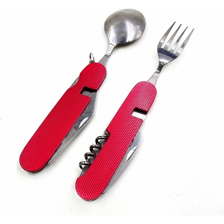 König Design Besteck-Set 6 in 1 Camping Besteck Set Klappbar, 1 Personen, Reisebesteck Outdoor Bundeswehr Feldbesteck – Bild 4