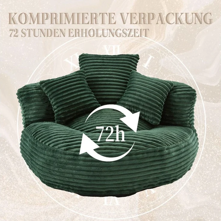 BlingBin Sitzsack Cordstoff-Sofa, Lazy Sofa (Sofa, 1 St, 108 x 108 x 52 cm), Mit drei Kissen, für Erwachsene und Kinder gleichermaßen geeignet – Bild 4