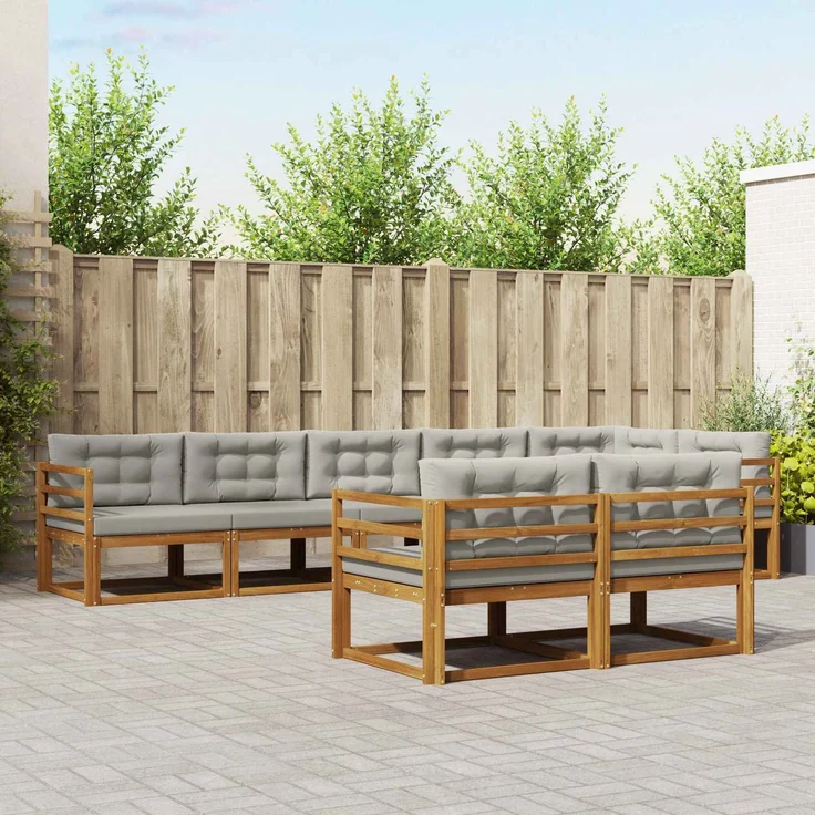 vidaXL Outdoor-Sofagarnitur 8 stk. 8-Sitzer Natur und Hellgrau 3367739 – Bild 1