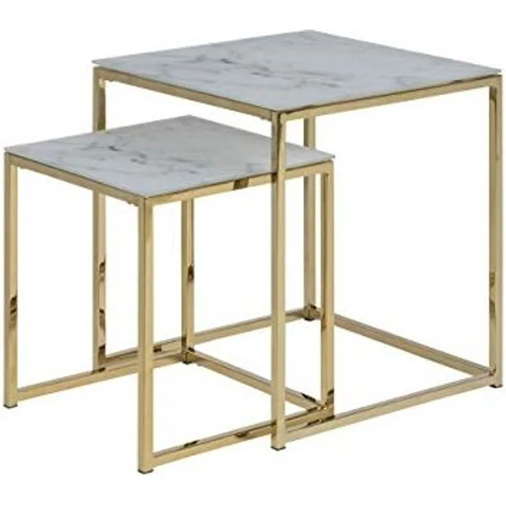 Satztische, Beistelltische im 2er-Set ALISMA, Marmor/Gold