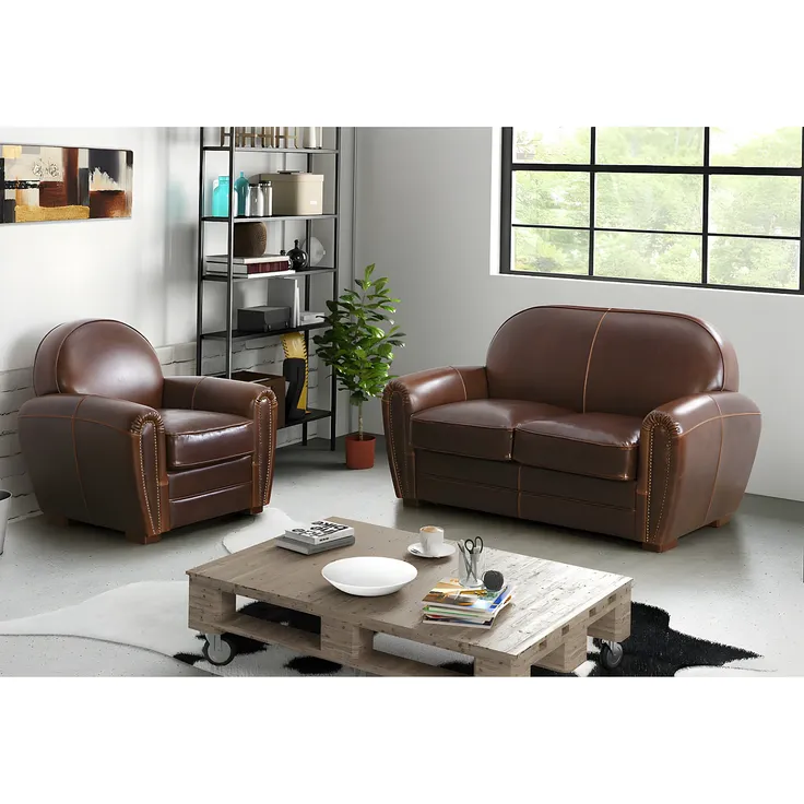 Vente-unique - Couchgarnitur Leder 2+1 - Braun - BAUDOIN