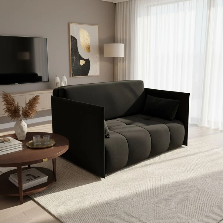 Wohnero24 Nessi 3 Schlafsofa 133x195 cm mit Schlaffunktion & Bettkasten – Schwarz – Bild 2