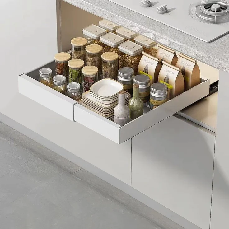 Home Nature Wohnkonzept Küchenschrank Ausziehschublade, 1er Set, mit Klebehalterung ohne Bohren, 52 x 53 x 7,5 cm, Karbonstahl, Vielseitig für Küche und Bad, Weiß – Bild 1