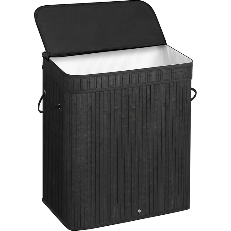 Calicosy Wäschekorb mit schwarzem Bambusdeckel - L53,45 cm - Schwarz – Bild 3