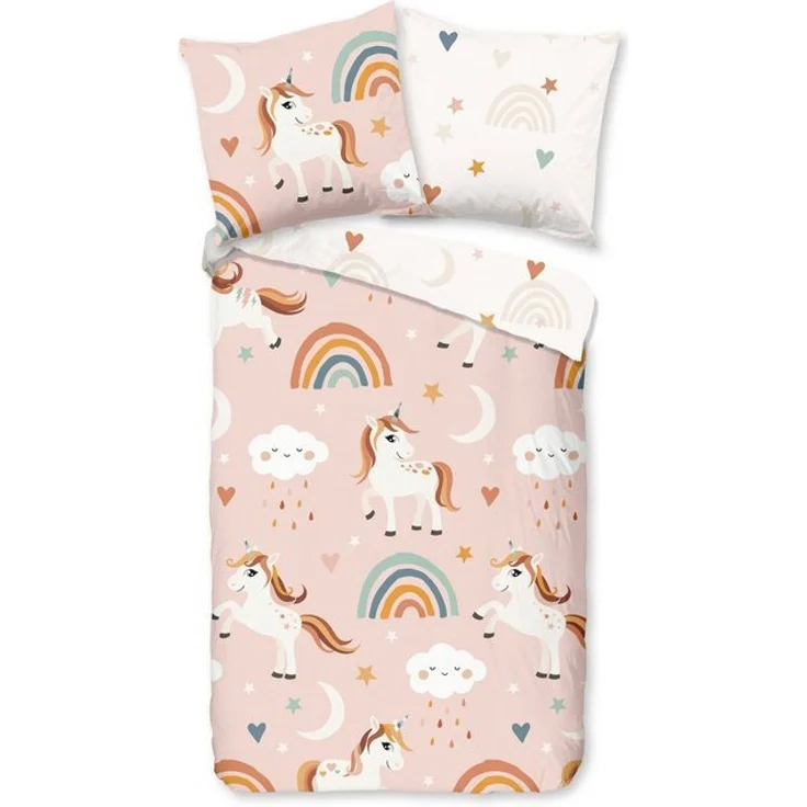 PURE luxury collection Kinderbettwäsche Aina, Microfaser, 2 teilig, 135x200, Pflegeleicht, Reißverschluss, Wendeoptik, Kind, Einhorn, Rosa – Bild 4